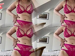 Femdom goddess in pink panty and garter belt