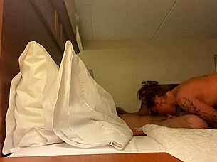 Wife Deep Throats Monster Cock in Hotel Room with Big Tits Sucking
