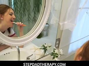 maya kendrick, the redhead teen, gets busy on cam sucking huge thick cock in stepdad therapy