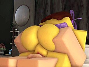 Young and virginal character in a swimsuit gets sexually satisfied by a femboy in Roblox game