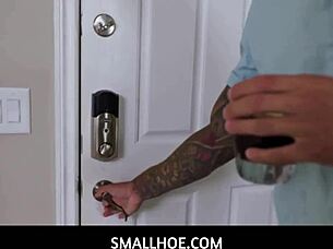 Tiny 18+ asian babe visits her boss to offer her tight pussy for job reinstatement