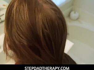 maya kendrick, the redhead teen, gets busy on cam sucking huge thick cock in stepdad therapy