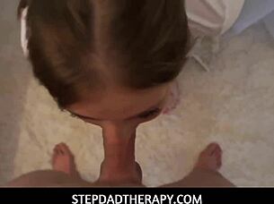 maya kendrick, the redhead teen, gets busy on cam sucking huge thick cock in stepdad therapy