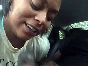 ebony woman gives public oral in car
