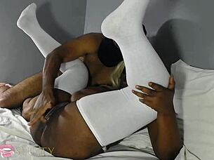 thick black woman rubs her clit horny at home