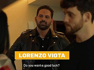 Brunette rides husband in cowgirl on sofa while he watches