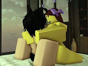 Young and virginal character in a swimsuit gets sexually satisfied by a femboy in Roblox game