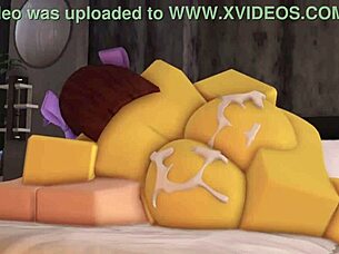 Young and virginal character in a swimsuit gets sexually satisfied by a femboy in Roblox game