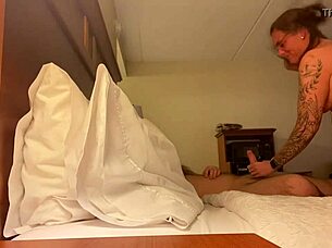 Wife Deep Throats Monster Cock in Hotel Room with Big Tits Sucking