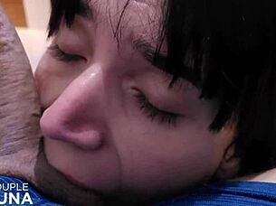 Skinny teen gets pounded in both holes for orgasm