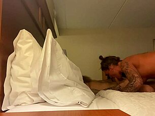 Wife Deep Throats Monster Cock in Hotel Room with Big Tits Sucking