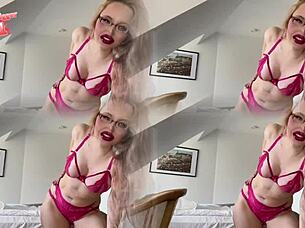 Femdom goddess in pink panty and garter belt