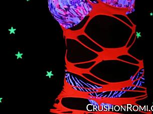 Romi stuffs her shaved pussy with toys