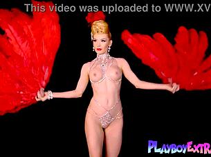 Skinny Big Boobed Blonde Milf Miranda Shining In Slutty Burlesque Costume