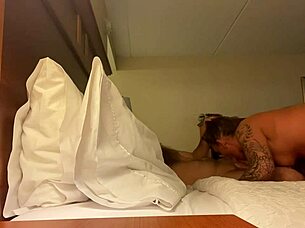 Wife Deep Throats Monster Cock in Hotel Room with Big Tits Sucking