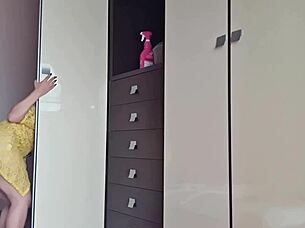 i cleaned my room without panties, revealing my latina blonde big ass