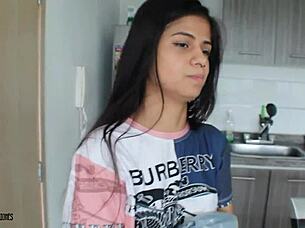 hot girl getting it on in the kitchen