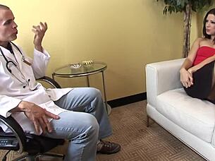 Brunette patient gets fucked by doctor in quick hospital orgasm session.