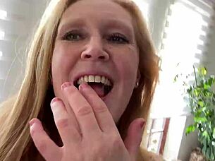Extreme close-up pov of european milf masturbating with vibrator outdoors