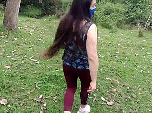 Amateur stepmother in forest.
