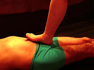 OL CRUSHES my balls with her feet