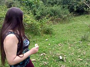 Amateur stepmother in forest.