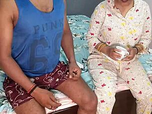 Boy demands yogurt but fills aunt's tight pussy with cum outdoors in public Hindi audio