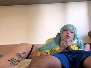 Brazilian Hatsune Miku's Face Fucking Blowjob Ends with Cum in Mouth