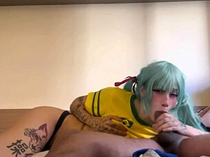 Brazilian Hatsune Miku's Face Fucking Blowjob Ends with Cum in Mouth