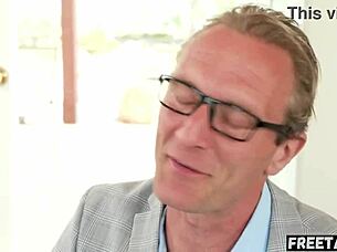 Asian teen surprises neighbor naked for birthday celebration.