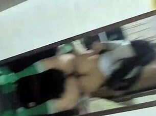 Young students fuck hard in front of mirror