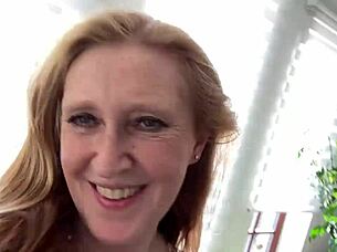 Extreme close-up pov of european milf masturbating with vibrator outdoors