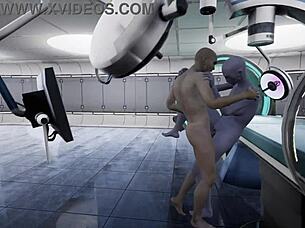 alien monster contacts hairless pussy for blowjob