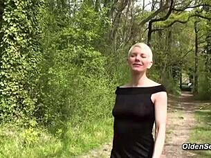 Blonde Cougar Milf's Heart Pounds as Stranger Picks Her Up in Woods for Intense Fucking with Big Cock