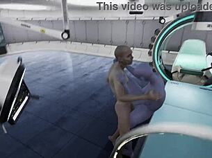 alien monster contacts hairless pussy for blowjob