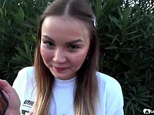 Picked up babe allows creampie