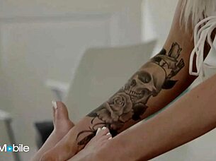 adultmobile - mischievous blondes with perfect bodies lick each other's shaved pussies on the bed