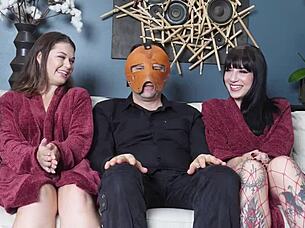 Anal slave gets pounded in threesome with domme