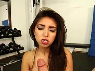 Watch frida sante suck miles long's thick cock in the gym? Her big tits bouncing during handjob and pussy play.