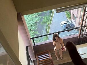 neighbor peeps at me naked on balcony and i offer anal sex!