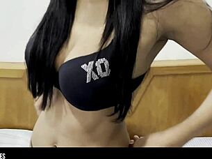 Young brunette dominates muscular men with her juicy pussy in homemade sessions.