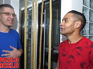 petite latina with natural tits gives blowjob to monster cock in club bathroom