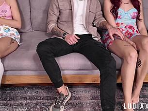 Perv Stepdad Uses Teen Stepdaughter's Pussy Next to Shy Twin