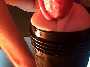 Intense homemade fleshlight fucking session