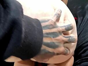 tattooed muscular guy with big cock fucks blonde milf in lingerie