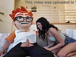 Black-haired Harley Haze contrasts small tits with big cocks in doggystyle cumshots.