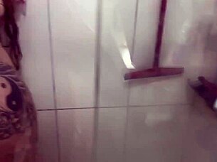 Blonde amateur in bath with see through outfit gets cum inside her pussy.