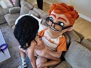 Black-haired Harley Haze contrasts small tits with big cocks in doggystyle cumshots.