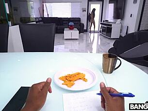 Does Eden West make her stepfather cum on her face by sucking his big cock? the petite teen takes his monster dick deep.