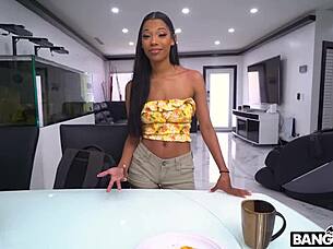 Does Eden West make her stepfather cum on her face by sucking his big cock? the petite teen takes his monster dick deep.